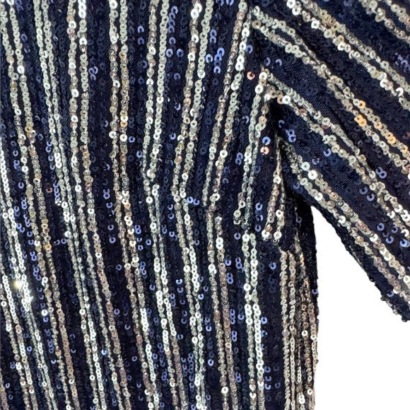 Anthropologie Flat White Short-Sleeve Sequin Stripe Shift Midi Dress Medium - Picture 9 of 14